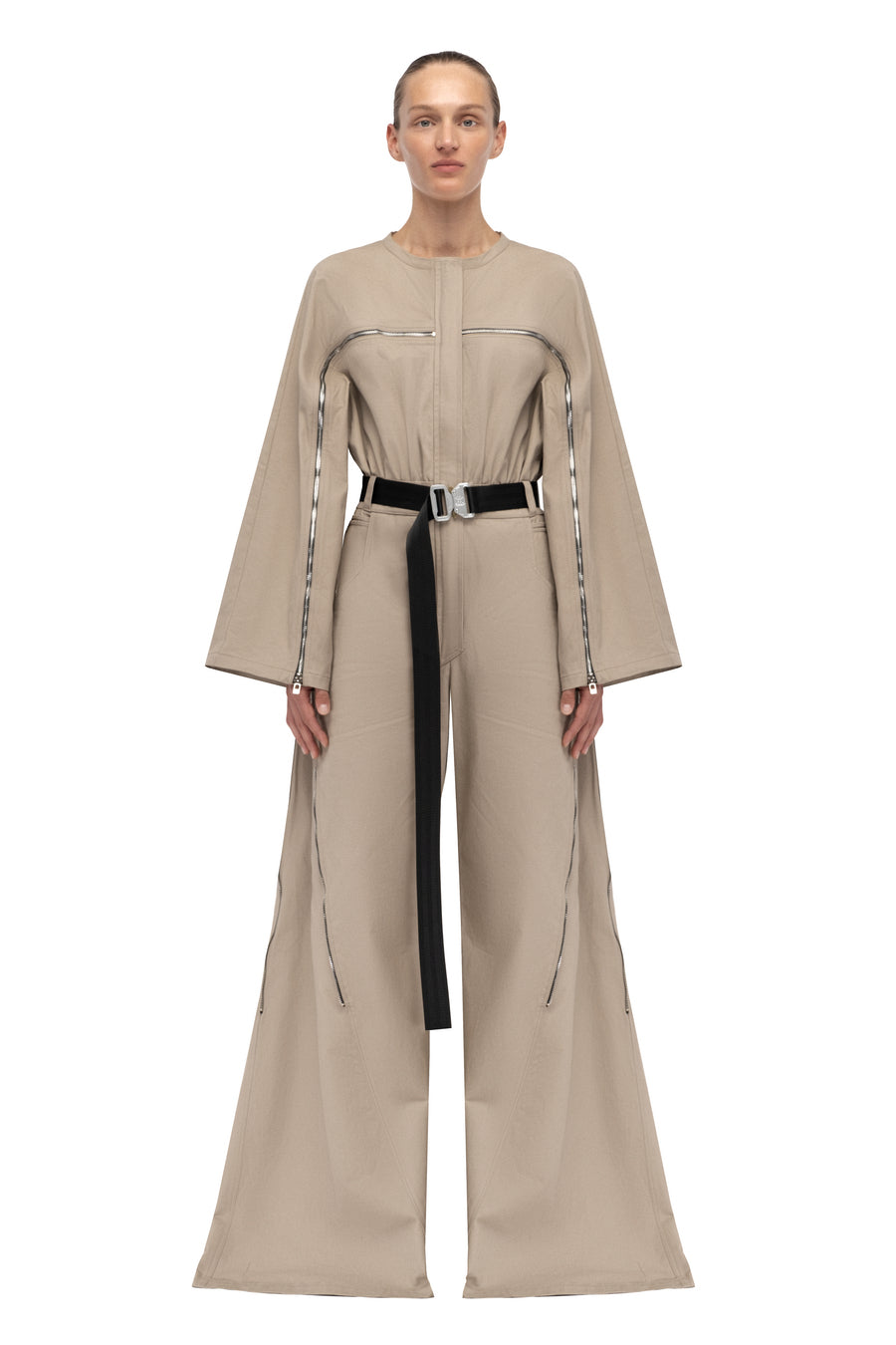 Sand Flared Zipped Jumpsuit