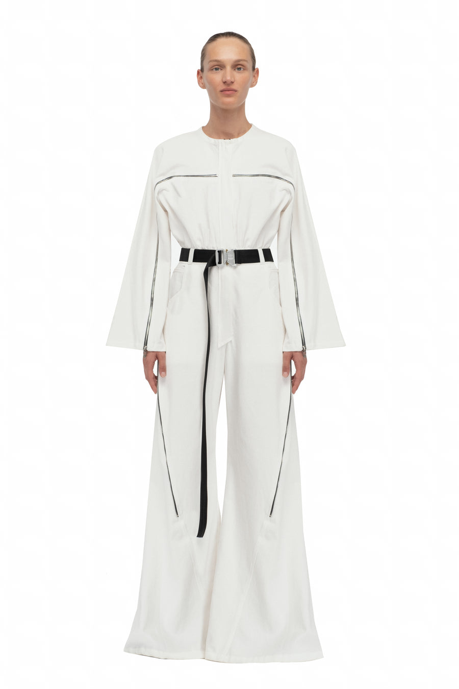 White Flared Zipped Jumpsuit