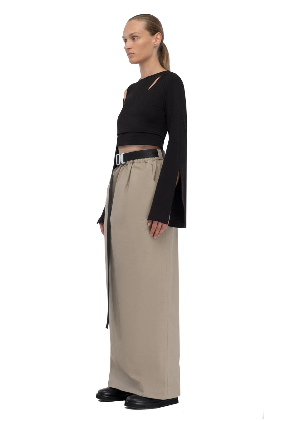 Sand Drawstring Maxi Skirt
