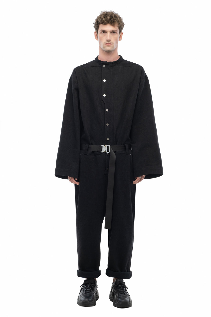 Black Belted Wide-Sleeve Jumpsuit