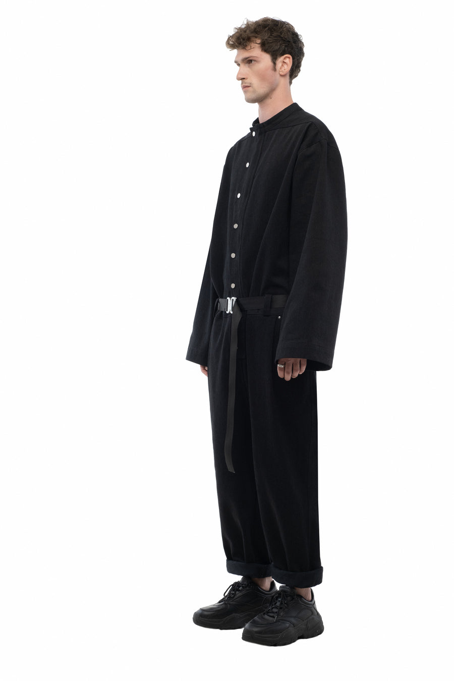 Black Belted Wide-Sleeve Jumpsuit