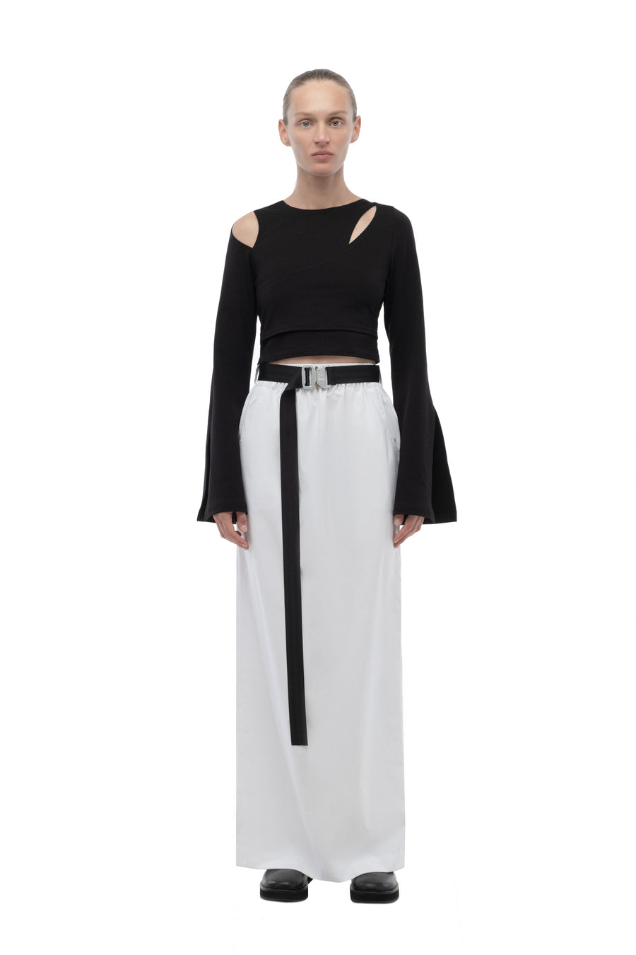 White Drawstring Maxi Skirt