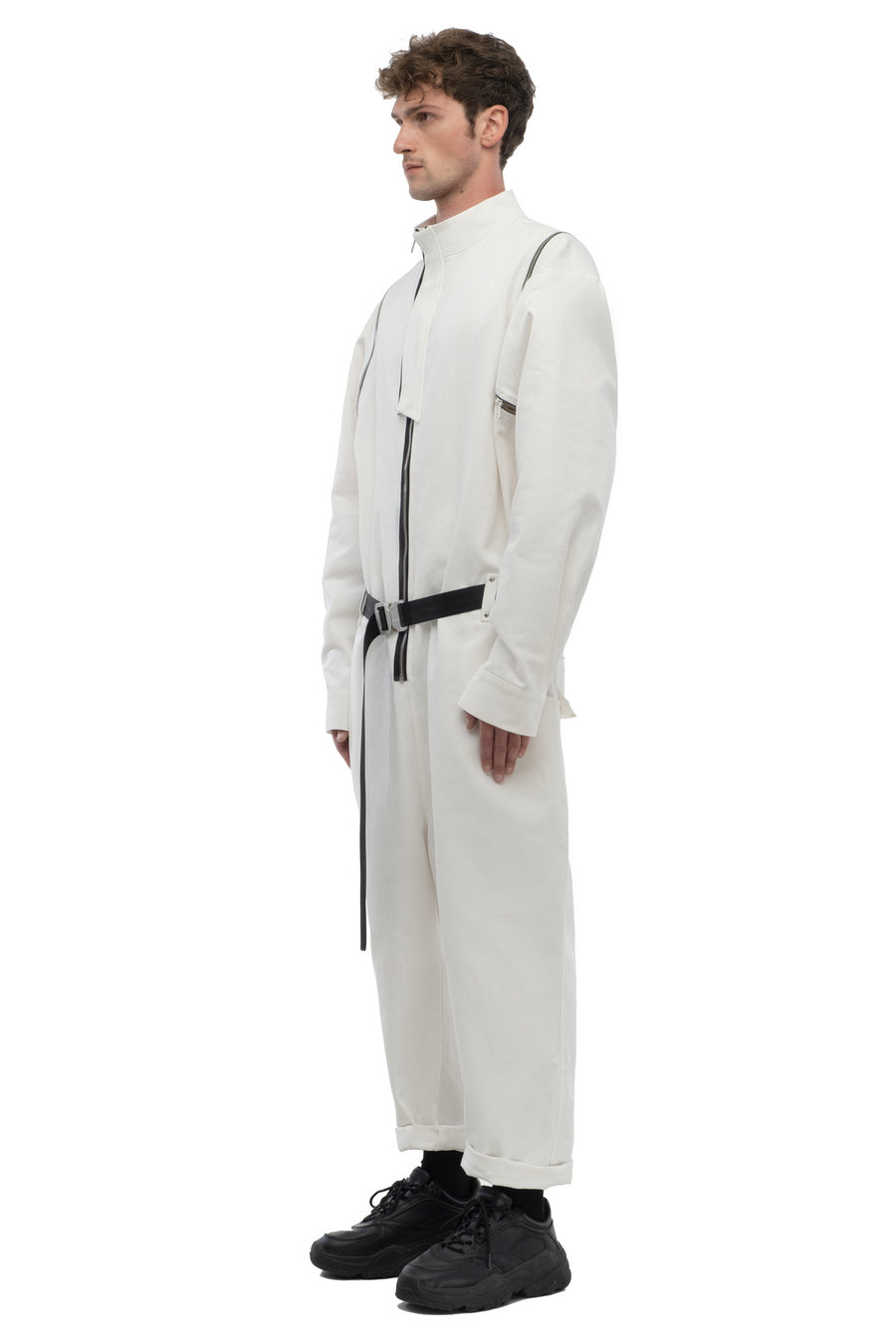 White Zip-Sleeve Jumpsuit