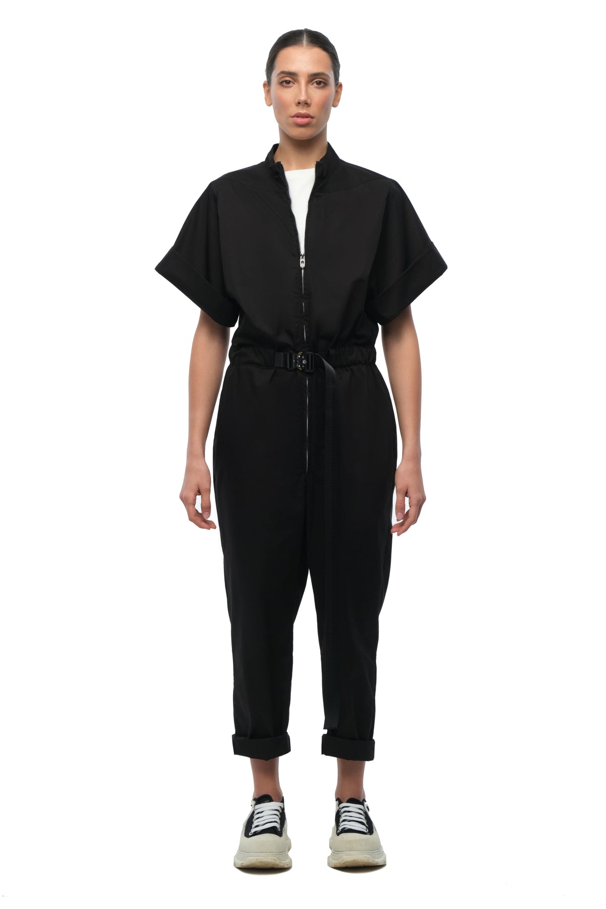 Black Short-Sleeve Jumpsuit