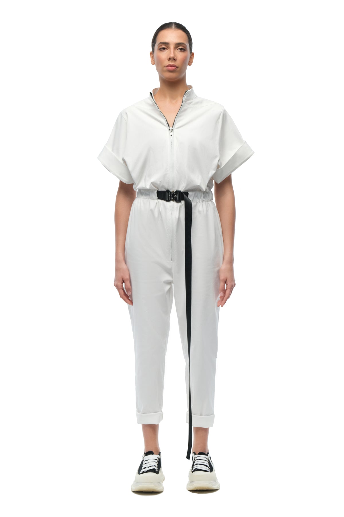 White Short-Sleeve Jumpsuit