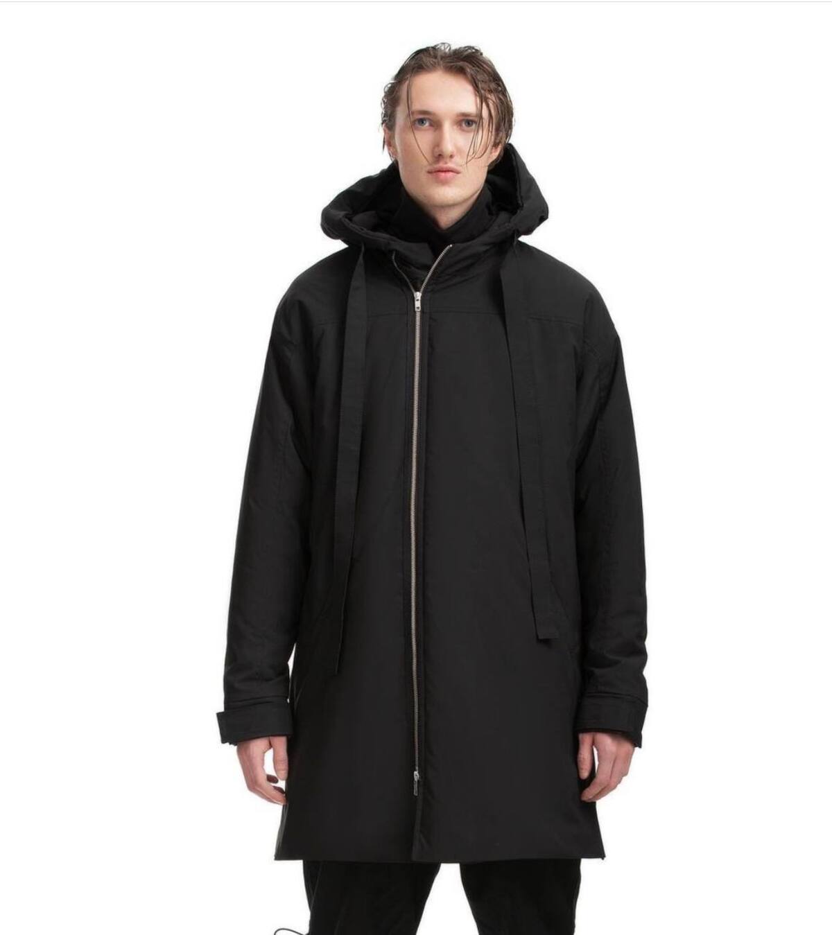 Black Zip-Up Hooded Coat